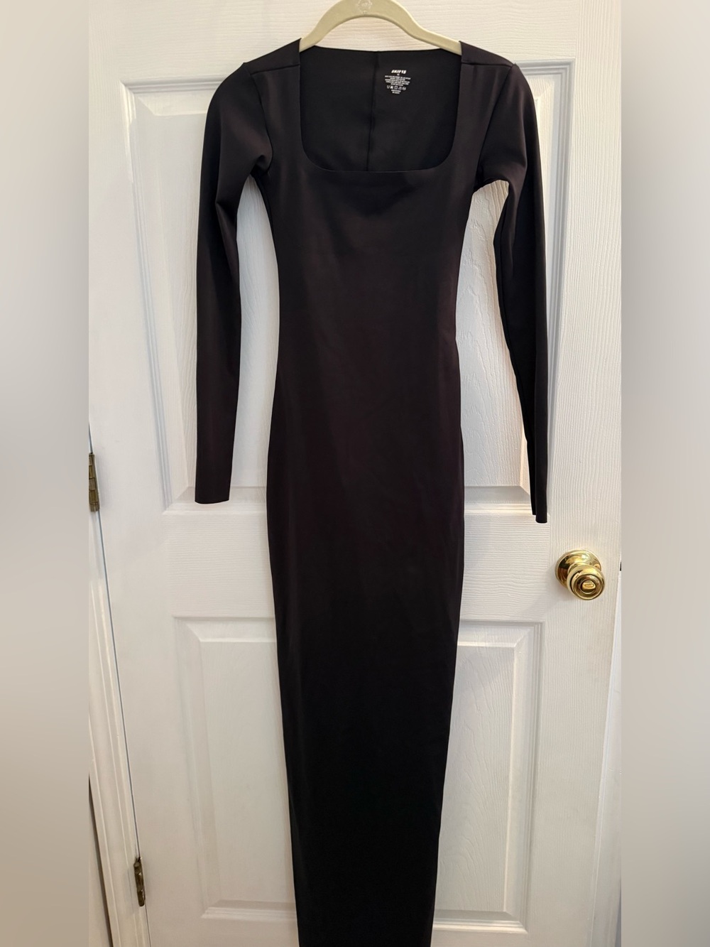 SKIMS Black Long-Sleeve Square-Neck Bodycon Dress